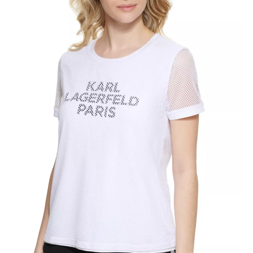 Karl Lagerfeld White Mesh Sporty Short Sleeve Tee